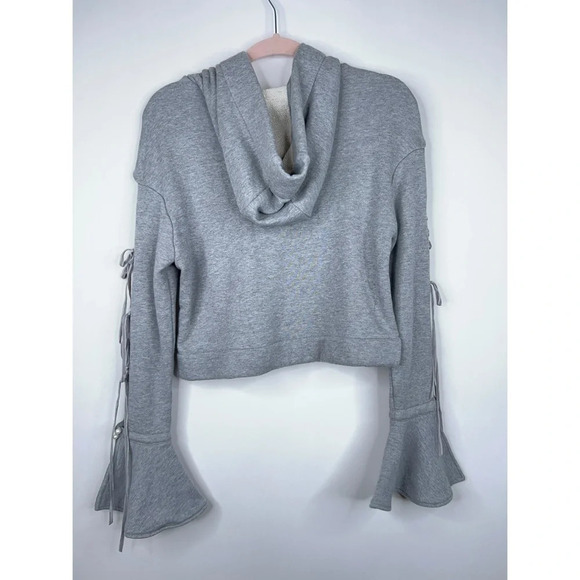Jonathan Simkhai Pearl Detail Tie Sleeve Hoodie Gray Cropped Flared Cuffs Small - Picture 6 of 13
